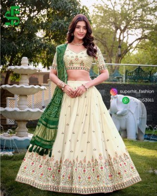 Khadi Cotton Embroidered Lehenga Choli 1437 SQR Timeless Khadi Elegance Embroidered Lehenga Choli with Gaji Silk Lagadi Patta Tassel Dupatta Wholesale lehenga choli