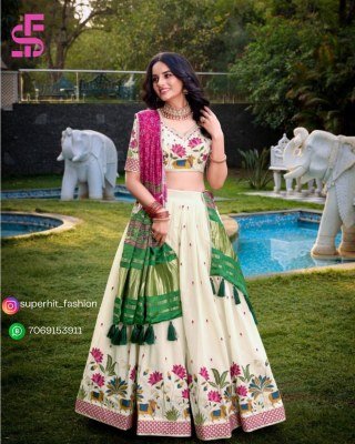 Khadi Cotton Embroidered Lehenga Choli 1437 LUS Timeless Khadi Elegance Embroidered Lehenga Choli with Gaji Silk Lagadi Patta Tassel Dupatta Wholesale lehenga choli