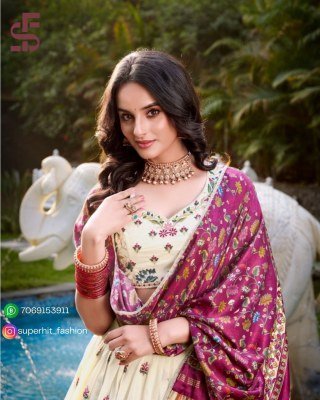 Khadi Cotton Embroidered Lehenga Choli 1437 FLW Timeless Khadi Elegance Embroidered Lehenga Choli with Gaji Silk Lagadi Patta Tassel Dupatta Wholesale lehenga choli