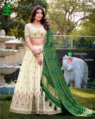 Khadi Cotton Embroidered Lehenga Choli 1437 SQR Timeless Khadi Elegance Embroidered Lehenga Choli with Gaji Silk Lagadi Patta Tassel Dupatta Wholesale lehenga choli
