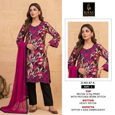 Khas Collection Design 67 Rayon Printed Kurti Plazo Set with Chiffon Dupatta kurtis catalogs