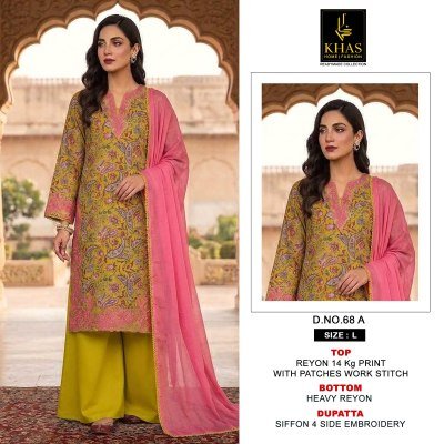Khas Collection Design 68 Rayon Printed Kurti Pant Set with Chiffon Dupatta kurti pant with dupatta Catalogs