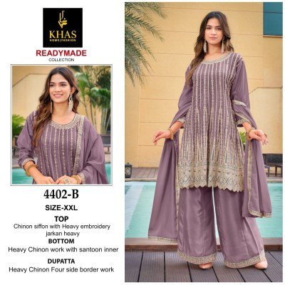 Khas D No 4402 A B C Glamour Weave Premium Chinon Silk Trio Kurta  Pants And Dupatta Wholesale kurtis catalogs