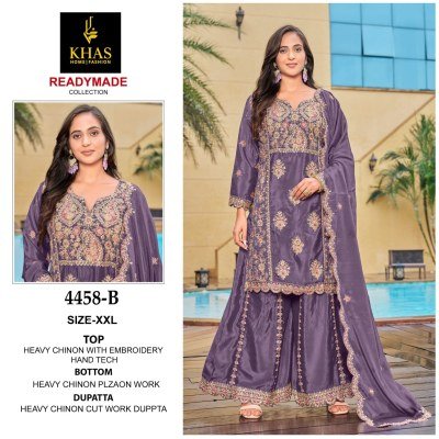 Khas D No 4458 Elegant Chinon Silk Embroidered Suit Set Top  Bottom And Dupatta Wholesale kurtis catalogs