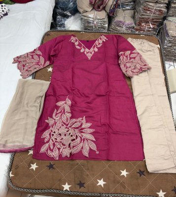 Khas D.No. 59 Roman Silk Kurti with Embroidery Cut Work, Pant & CDupatta readymade suit catalogs