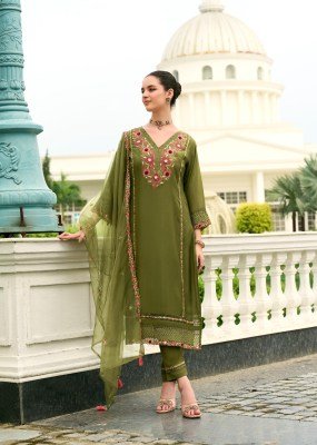 Khayaal Prm Pure Mull Chanderi Kurti Set with Embroidery Handwork Sleeves And Organza Dupatta Wholesale kurtis catalogs