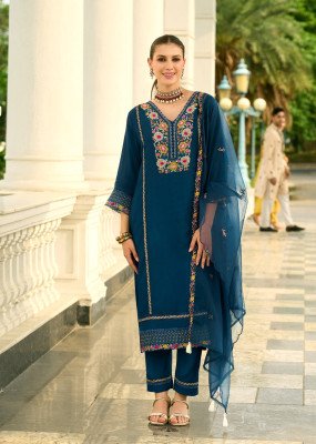 Khayaal Prm Pure Mull Chanderi Kurti Set with Embroidery Handwork Sleeves And Organza Dupatta Wholesale kurtis catalogs