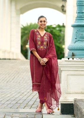 Khayaal Prm Pure Mull Chanderi Kurti Set with Embroidery Handwork Sleeves And Organza Dupatta Wholesale kurtis catalogs