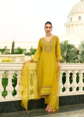 Khayaal Prm Pure Mull Chanderi Kurti Set with Embroidery Handwork Sleeves And Organza Dupatta Wholesale kurtis catalogs