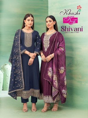 Khushi Fashion Shivani Romen Silk Anarkali Set Piece Embroidered Kurti  Pant   Dupatta with Handwork Wholesale kurtis catalogs