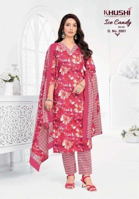 Khushi Ice Candy Vol-2 Pure Cotton Pant Style Kurti Set kurti pant with dupatta Catalogs