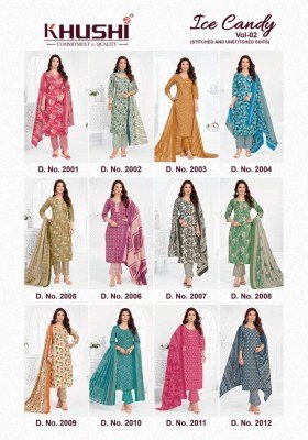 Khushi Ice Candy Vol-2 Pure Cotton Pant Style Kurti Set kurti pant with dupatta Catalogs