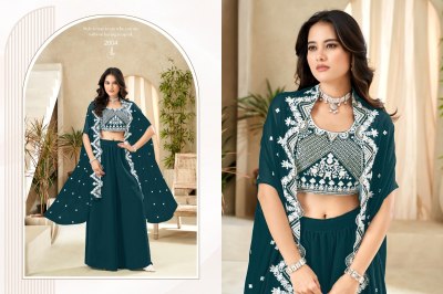 Khushi fashion by Tahira embroidered georgette shrug set with palazzo catalogue at low rate   readymade suit catalogs