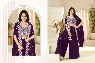 Khushi fashion by Tahira embroidered georgette shrug set with palazzo catalogue at low rate   readymade suit catalogs
