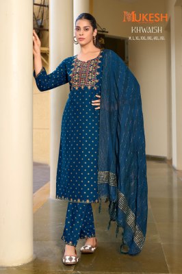 Khwaish by Mukesh reyon foil printed embroidered readymade suit catalogue at amaviexpo readymade suit catalogs