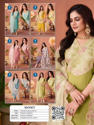 Khyati Kaya Kurti 3 Piece Set–Straight Cut Roman Shimmer Top And Bottom with Digital Print Shimmer Dupatta And Kurti Catalogs Wholesale kurtis catalogs