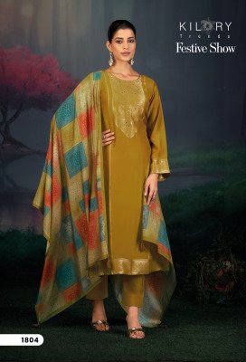 Kilory Trends Festive Show Collection Pure Muslin Jacquard Silk Unstitched Suit with Handwork And Digital Print Dupatta Wholesale dress material catalogs