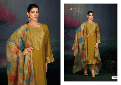 Kilory Trends Festive Show Collection Pure Muslin Jacquard Silk Unstitched Suit with Handwork And Digital Print Dupatta Wholesale dress material catalogs