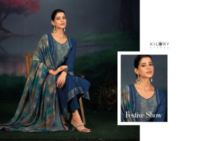 Kilory Trends Festive Show Collection Pure Muslin Jacquard Silk Unstitched Suit with Handwork And Digital Print Dupatta Wholesale dress material catalogs