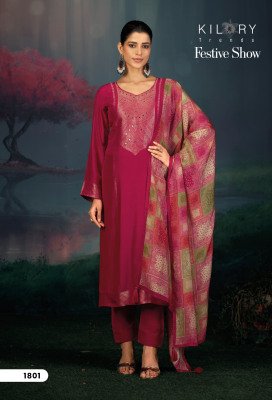 Kilory Trends Festive Show Collection Pure Muslin Jacquard Silk Unstitched Suit with Handwork And Digital Print Dupatta Wholesale dress material catalogs