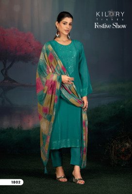 Kilory Trends Festive Show Collection Pure Muslin Jacquard Silk Unstitched Suit with Handwork And Digital Print Dupatta Wholesale dress material catalogs