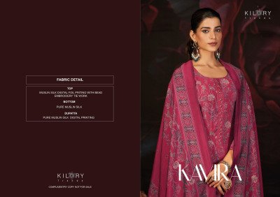 Kilory Trends  Kavira Pure Muslin Silk Unstitched Suit Set with Digital Foil Print, Beads Embroidery And Printed Dupatta Wholesale dress material catalogs