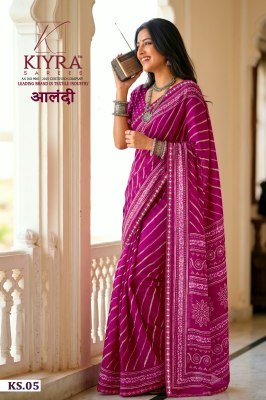 Kiyra Sarees Aalandi PXP Moss Chiffon Saree with Embroidery Lace 