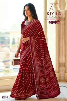 Kiyra Sarees Aalandi PXP Moss Chiffon Saree with Embroidery Lace sarees catalogs