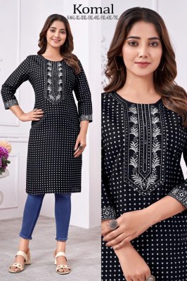 Komal presenting reyon foil printed embroidered kurti catalogue at wholesale price kurtis catalogs
