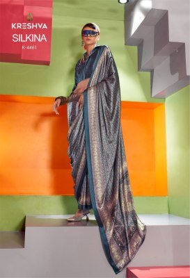 Kreshva Silkina Catalog Spanish Satin Suits with Kashmiri Prints sarees catalogs