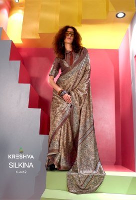 Kreshva Silkina Catalog Spanish Satin Suits with Kashmiri Prints sarees catalogs