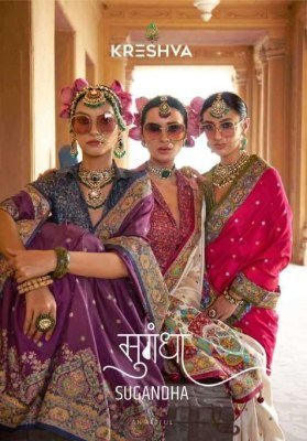 Kreshva Sugandha Super 2007 PV Silk Fabric Luxury HB Print, Glory Finish Saree Wholesale Amavi