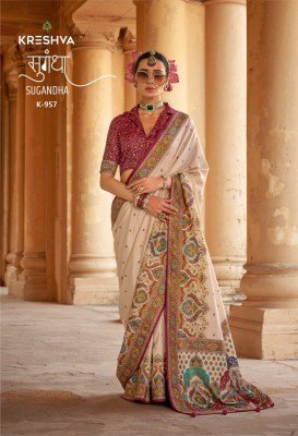 Kreshva Sugandha Super 2007 PV Silk Fabric Luxury HB Print, Glory Finish Saree Wholesale sarees catalogs