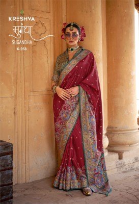 Kreshva Sugandha Super 2007 PV Silk Fabric Luxury HB Print, Glory Finish Saree Wholesale sarees catalogs