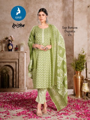 Krisha by Kaya Cotton Printed Straight Cut Readymade suit collection at low price  Kaya kurti