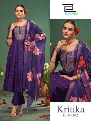 Kritika by Blue hills Roman Silk Chanderi butti kurti pant with dupatta collection at affordable rate readymade suit catalogs