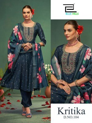 Kritika by Blue hills Roman Silk Chanderi butti kurti pant with dupatta collection at affordable rate readymade suit catalogs