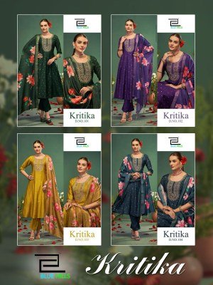 Kritika by Blue hills Roman Silk Chanderi butti kurti pant with dupatta collection at affordable rate readymade suit catalogs