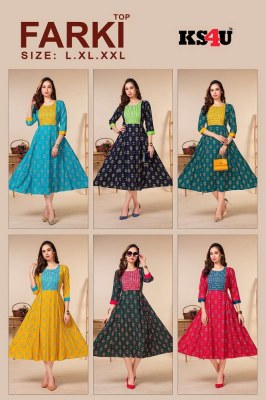 Ks4u Farki Liva Rayon Ghera Stylish Wholesale Kurti Catalogue  kurtis catalogs