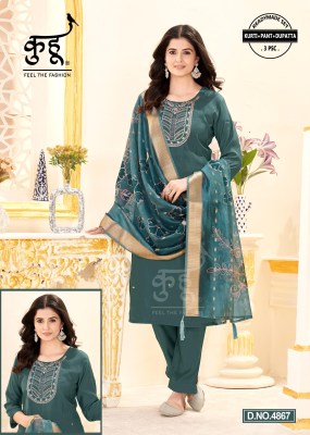 Kuhoo Fashion Presents New 3Psc Readymade Kurti Pant Dupatta set collection  kurti pant with dupatta Catalogs
