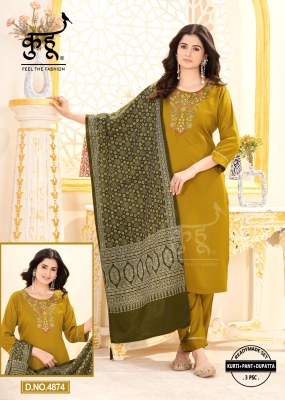 Kuhoo Fashion Presents New 3Psc Readymade Kurti Pant Dupatta set collection  kurti pant with dupatta Catalogs