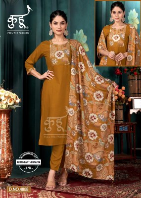 Kuhoo Fashion Presents New 3Psc Readymade Kurti Pant Dupatta set collection  kurti pant with dupatta Catalogs