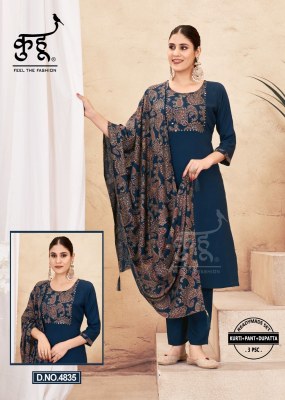 Kuhoo Fashion Presents New 3Psc Readymade Kurti Pant Dupatta set collection  kurti pant with dupatta Catalogs
