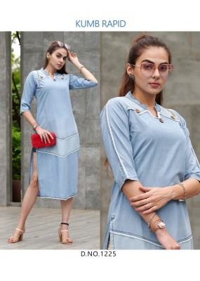 Kumb SERIEMA by RAPID beautiful cotton denim kurti with different shades catalogue kurtis catalogs