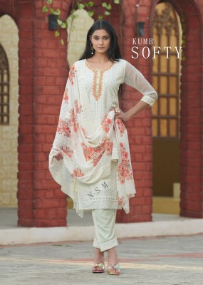 Kumb Softy present heavy georgette shiffli work kurti pant and dupatta catalogue at low rate kurti pant with dupatta Catalogs