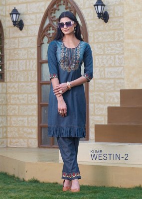 Kumb westin 2 by Seriama cotton embroidered denim kurti collection at affordable rate Amavi
