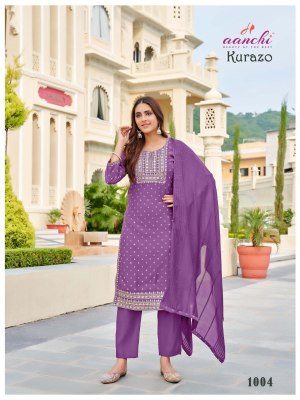 Kurazo by Aanchi Roman Straigth Cut top bottom with dupatta collection at low rate readymade suit catalogs