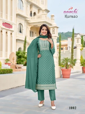 Kurazo by Aanchi Roman Straigth Cut top bottom with dupatta collection at low rate readymade suit catalogs