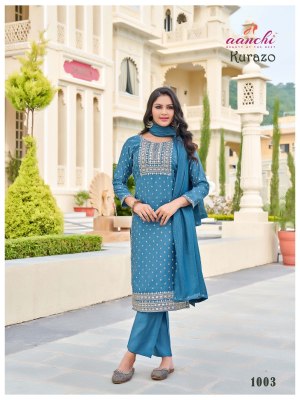Kurazo by Aanchi Roman Straigth Cut top bottom with dupatta collection at low rate readymade suit catalogs