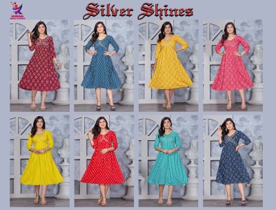 Kurta catalog by Silver shines Printed  Aaliya cut Flared Kurta at wholesale price kurtis catalogs
